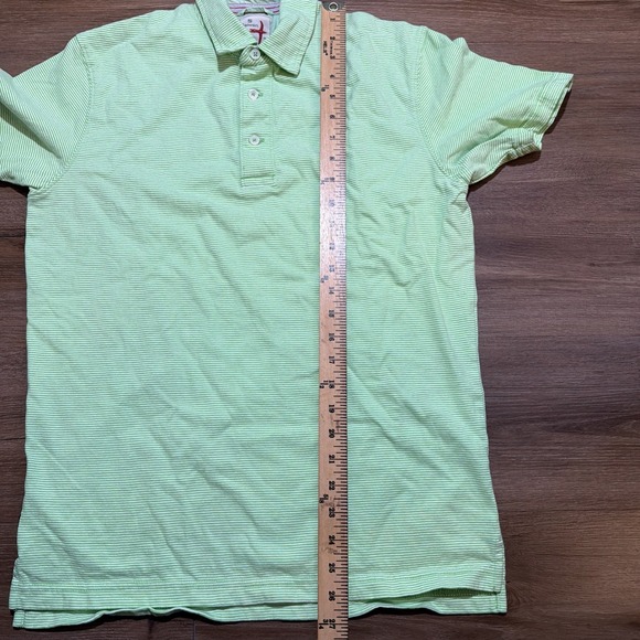 Relwen Men's Small Ringspun Jersey Polo Lime Green & White Striped Single Pocket - Picture 8 of 10
